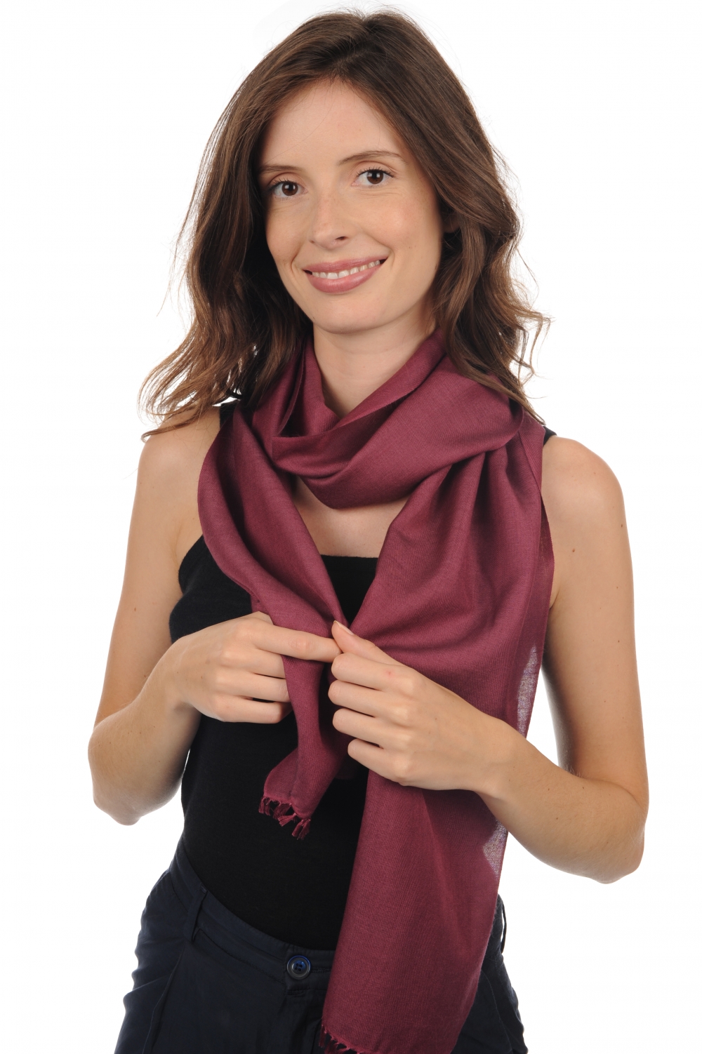 Cashmere & Seta accessori sciarpe foulard scarva prugna 170x25cm